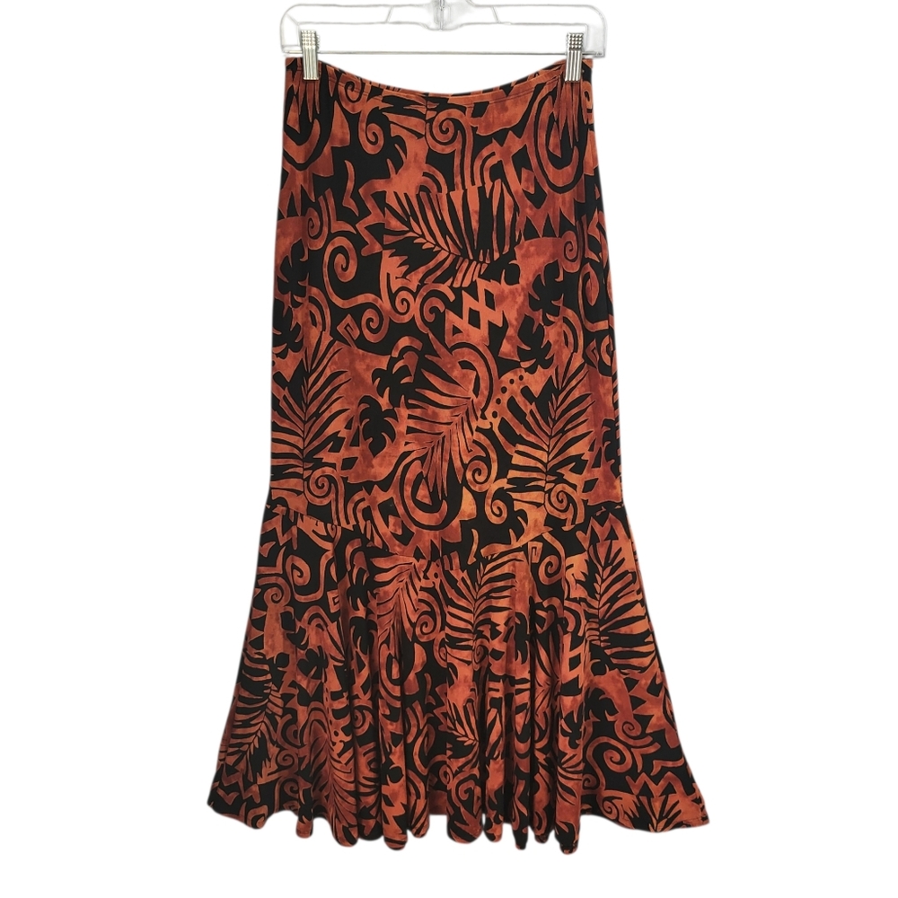 Coldwater Creek No Iron Midi Skirt Sz S Black Rust Flounce Hem Fairy Grunge Y2K - Picture 1 of 10